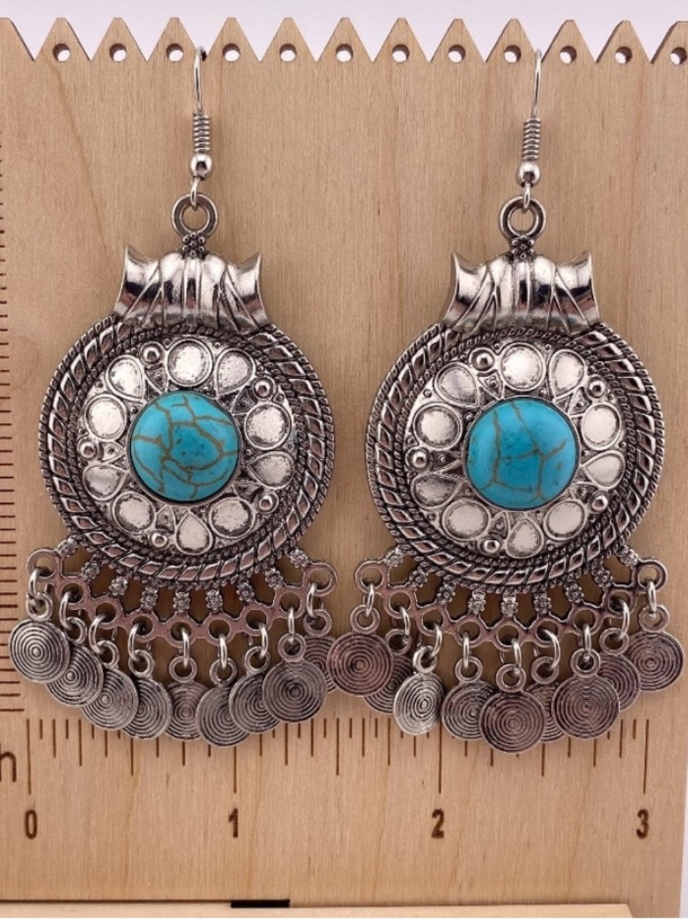 Faux Turquoise Silver Tone Earrings